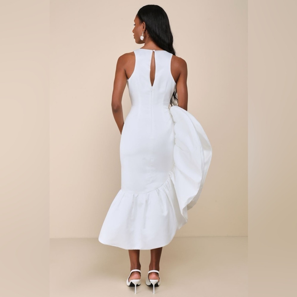 LULU’S Magnificent Presence White Ruffled Asymmetrical Midi Dress - Picture 3 of 5